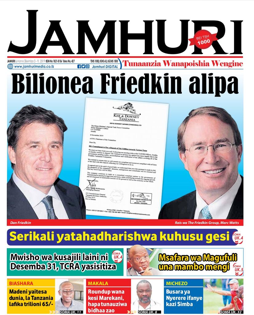 Friedkin responde a los cargos de evasión fiscal: «Nunca saqué dinero de Tanzania»