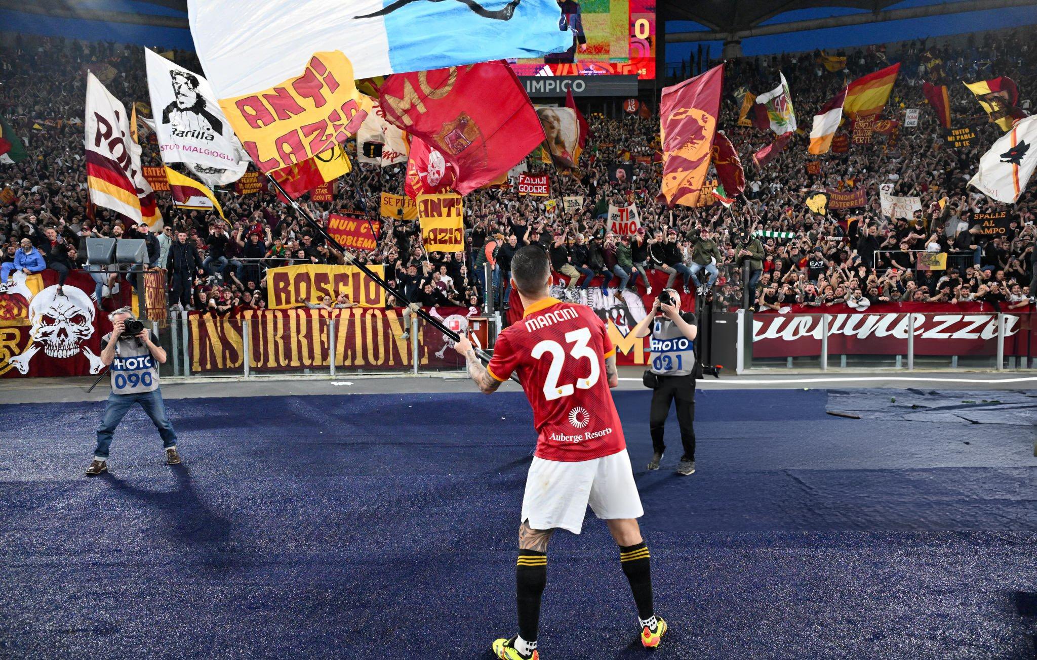 Gianluca Mancini, después del Derby de Roma, tras anotar el gol de la victoria